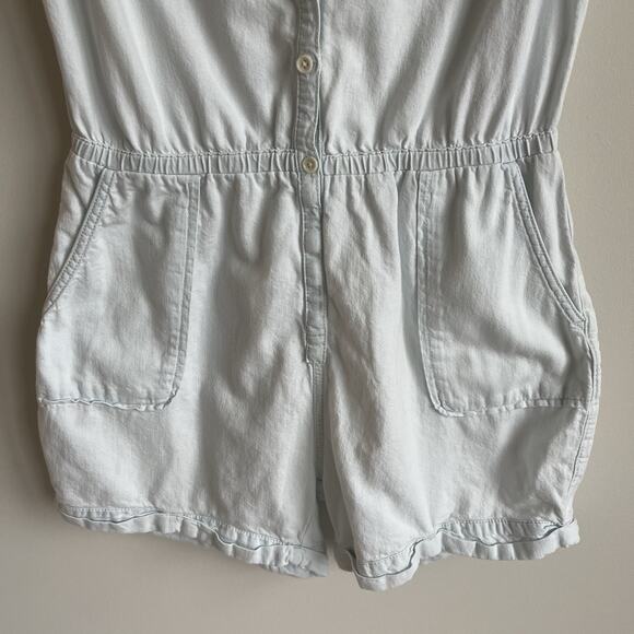 Pact 100% Organic Cotton Romper XS Button Front Utility Shorts Light Wash - Picture 3 of 14